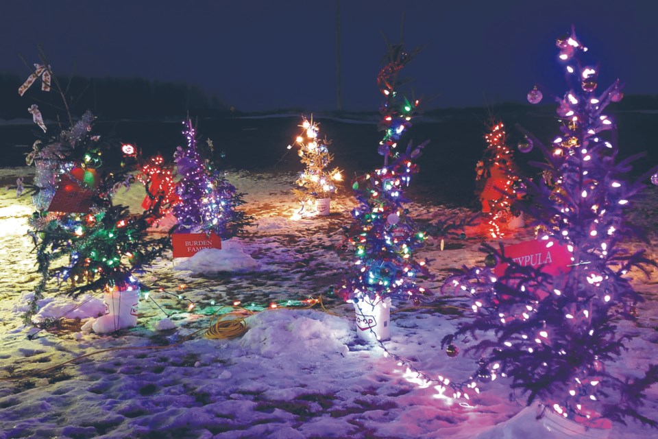 The Village of Boyle lit up the night Dec. 3 with the Boyle District Chamber of Commerce, the Boyle Agricultural Society, local businesses and organizations and all the residents coming together for Moonlight Madness. TOP LEFT: The Greater Athabasca Community Foundation organized a tree planting of sorts at Wildrose Villa, for residents to behold when they look out their windows. Local businesses, families and individuals sponsored a tree and decorated it, and they now cover all sides of the villa.