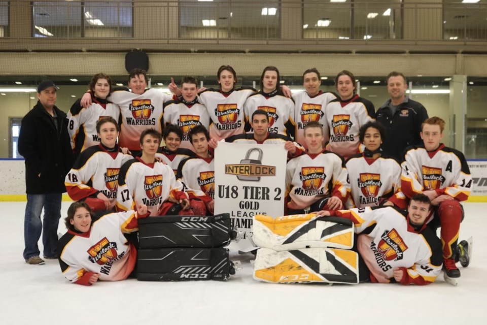 The Westlock U18 Tier 2 Warriors celebrated their Northern Alberta Interlock U18 Tier 2 League championship at the Rotary Spirit Centre March 13. Now the boys have their sights set on a Tier 2 provincial championship this coming weekend with their first game versus Irvin slated for Thursday, March 31, at 7:45 p.m.