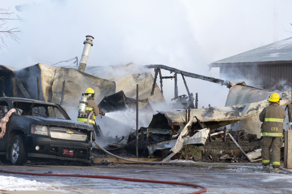 Village of Clyde and Westlock County firefighters, with perimeter assistance from the RCMP, responded to a fire at a trailer in the village around 10 a.m. Dec. 8.
Photos by Andreea Resmerita/WN