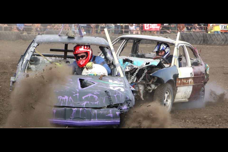 Drivers had to keep their razor-sharp focus during the Demolition Derby at the 108th Annual Westlock & District Agricultural Fair on Aug. 18. 