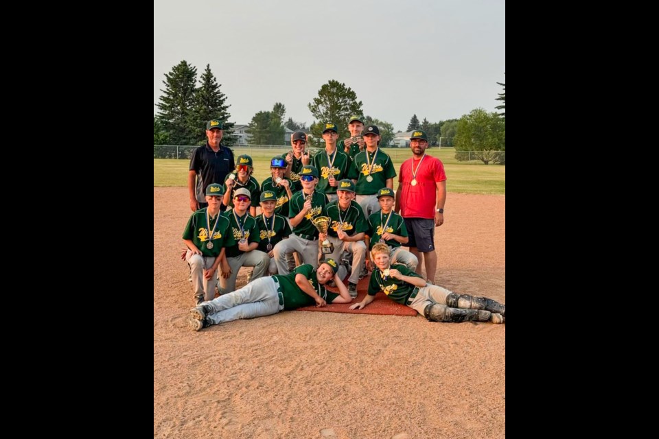 Westlock Wild U13 boys. Back row (l to r) Coach Cory Miklos, Dixon Willey, Ethan Miklos, Mason McLean, Jacob Barrett, Nathan Holt, Reid Bowker, coach Adam Dormer. Middle row (l to r) Mason Dormer, Brody McLean, Derek Dul, Derek Snyder, Marco Properzi, Dylan Gibson.
Front row (l to r) Mason Guy, Kolten Fels.