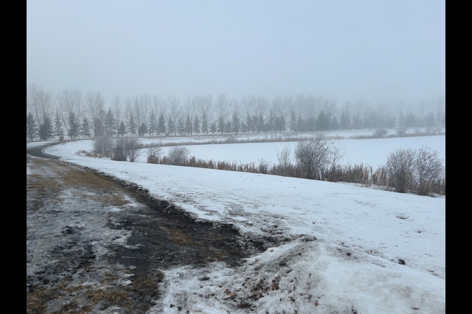 The Whisselville pond, as seen on the afternoon of Feb. 2, is the location of the first clue in the Westlock and District CONEX Scavenger Hunt.