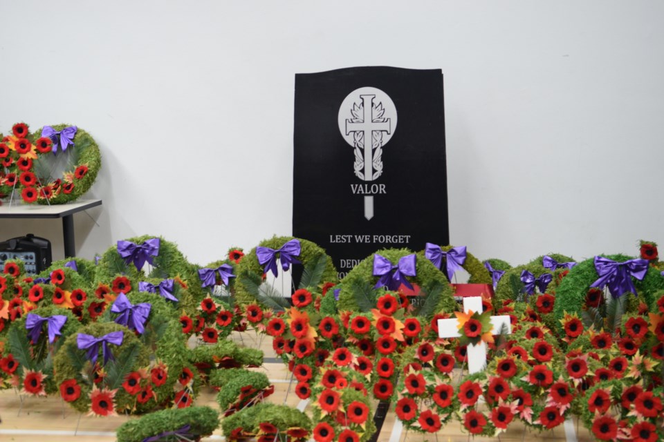 Some of the wreaths community members laid in honour of the sacrifices of the Canadian Armed Forces and RCMP veterans and those currently serving.