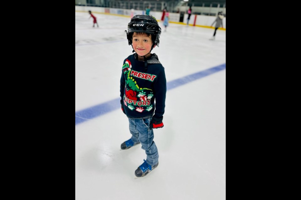 Carson Wharton had a surprised smile on his face at the Barrhead Skate club Gala on Dec. 12.Photos from Lisa and Yvonne from the Barrhead Skate Club.