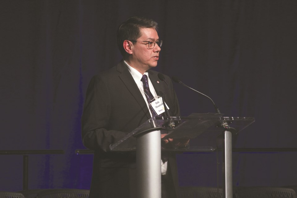 Athabasca University’s Dale Mountain gave a land acknowledgement to start the proceedings. AU was a big sponsor for the event, with many of the university’s executive members in attendance.