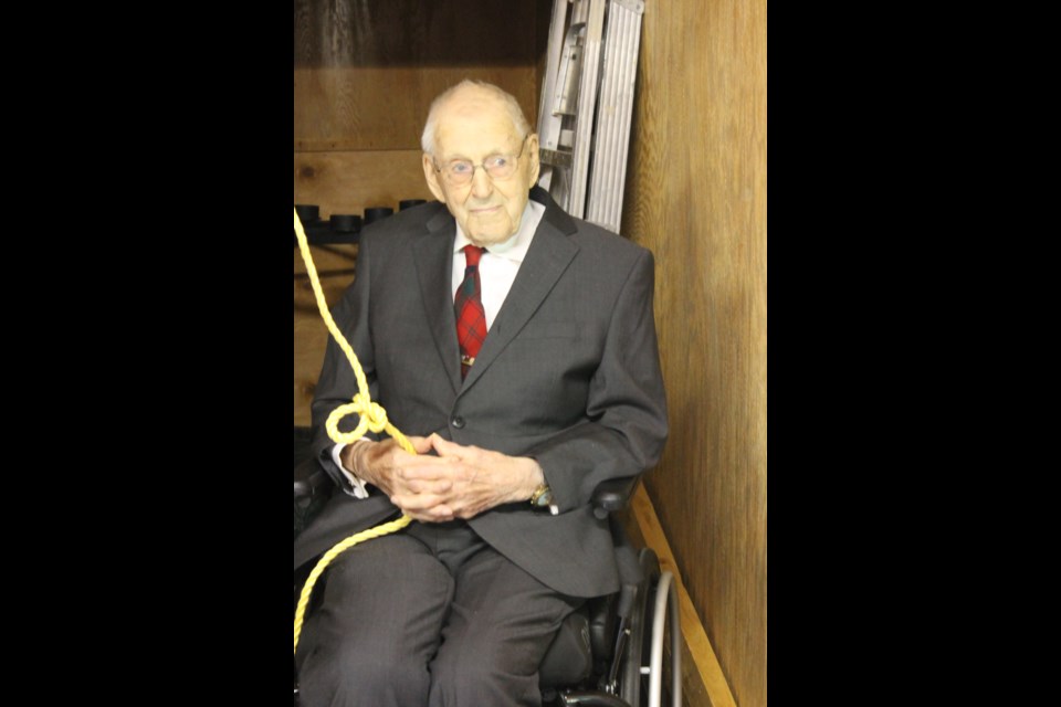 Westlock's Trinity Lutheran Church's first bell ring commenced at 9:50 a.m. on Aug. 10 with 101-year-old farmer Tom McConaghy pulling the string. 