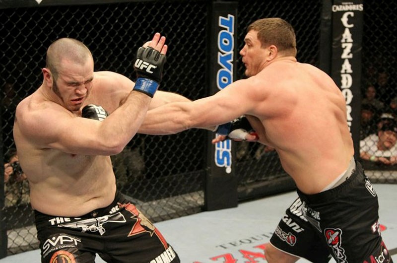 Boyle native Tim Hague (left) in his UFC fight on Jan. 22.