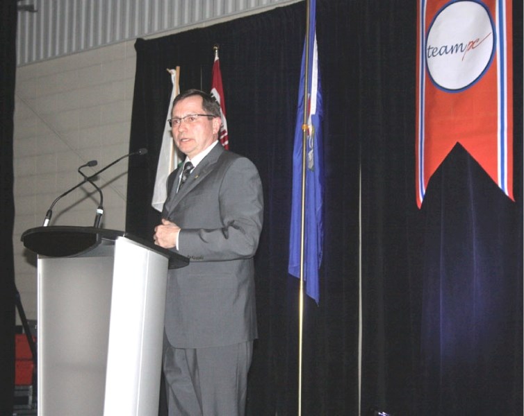 Alberta Premier Stelmach speaks during Premier&#8217;s Dinner last Friday.