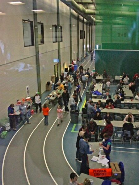 The Athabasca Regional Multiplex was full to bursting on Monday as evacuees from Slave Lake arrived to take shelter.