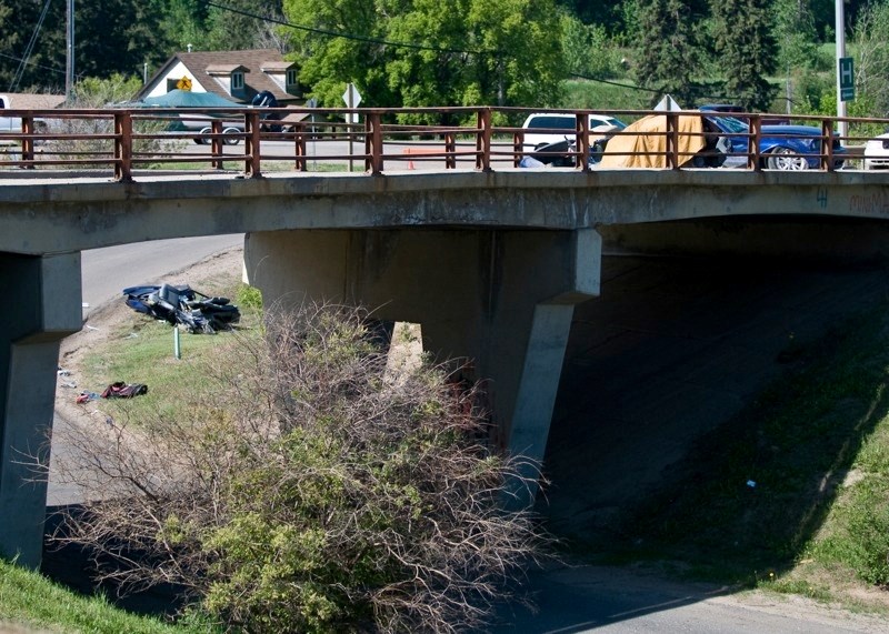 A blue Ford Mustang was involved in a single vehicle collision Saturday morning on Hwy 55.