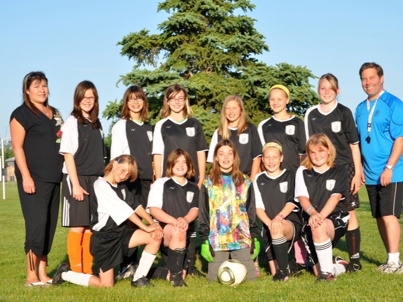 The Athabasca U12 Black Widows girls soccer team went to provincials in Edson last weekend and played well enough to earn fifth place. (back row, l-r) Manager Shelly
