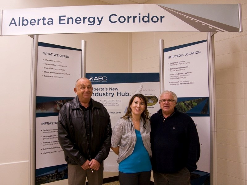 Boyle mayor Don Radmanovich stands with Alberta Energy Corridor executive director Jodie Pruden and Athabasca town councillor Lionel Cherniwchan after the first annual