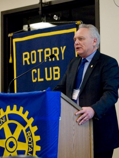 The Athabasca Rotary Club held its 25th anniversary charter night at the Athabasca Regional Multiplex last Saturday. Greg Aasen, club treasurer, was one of the many speakers