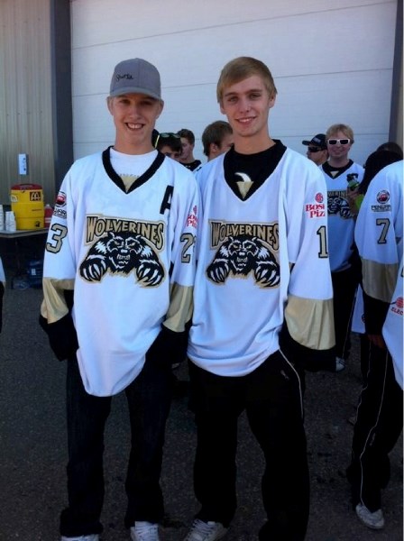 Athabasca natives Mason (left) and Carlen Lyle play Junior B hockey for the Whitecourt Wolverines. The team will compete at the Keystone Cup in Saskatoon this weekend.