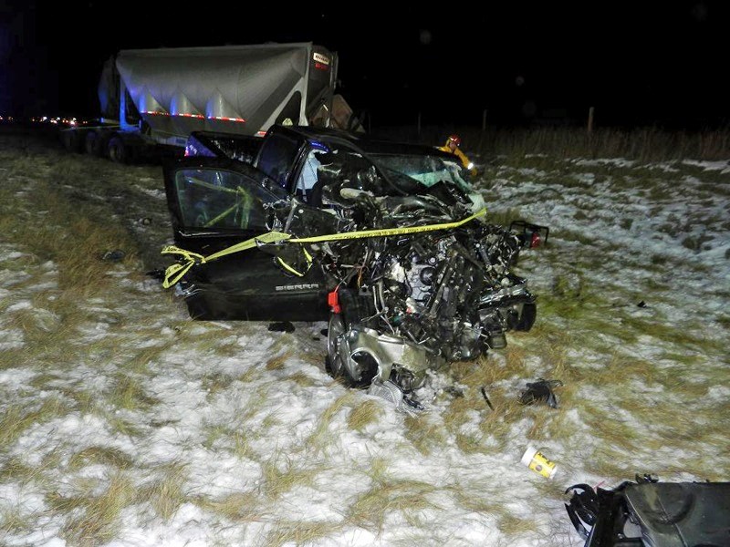 The GMC Sierra truck seen here was involved in an early morning collision on Wednesday.