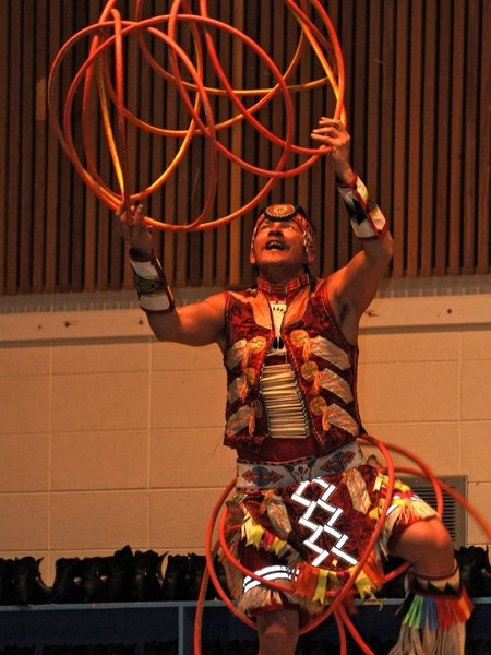 Aboriginal Entertainer Dallas Arcand performed for Landing Trail Intermediate students last Wednesday.