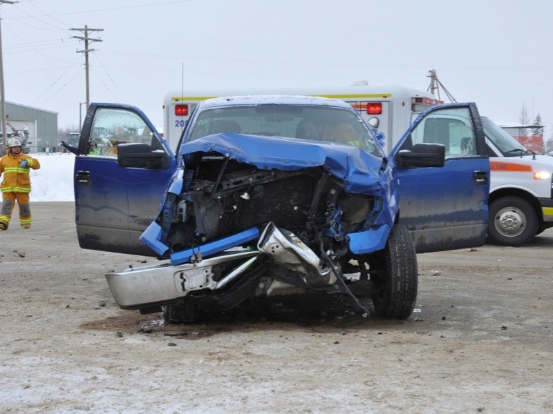 Considerable damage was done to the two trucks involved in a collision on Hwy 55 on Tuesday.