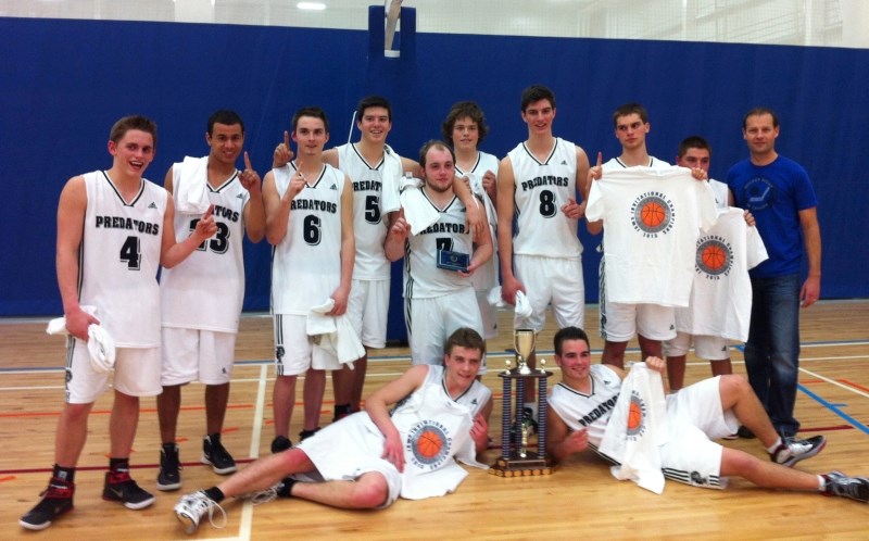 The EPC senior boys won gold in Lac La Biche. (standing, l-r) Mitchell Snow, Gaetano Minto, Cole Hamilton, Mike Pieroway, Jeremy Major, Damon Larson, Keegan Richardson, Davis 