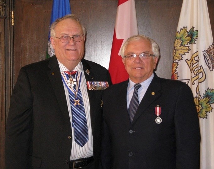 Lieutenant Governor Donald S. Ethell presented Lionel Cherniwchan with a Queen Elizabeth II Diamond Jubilee Medal on Feb. 22.