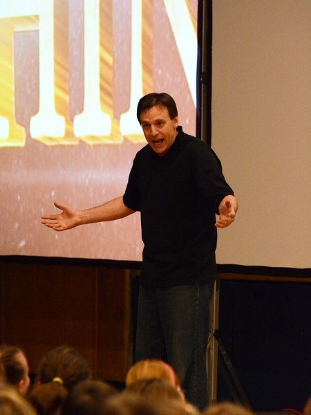 Lindsay Hodges, a presenter for Motivational Media Assemblies Canada, speaks to LTIS students last Tuesday.