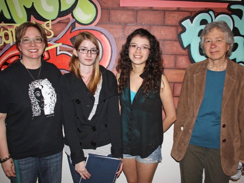 Two EPC students have been granted scholarships to the Summerscapes workshop at Red Deer College. (l-r) Art teacher Barb Burns, MacKenzie Kasprow, Kistin Supernault and Joan
