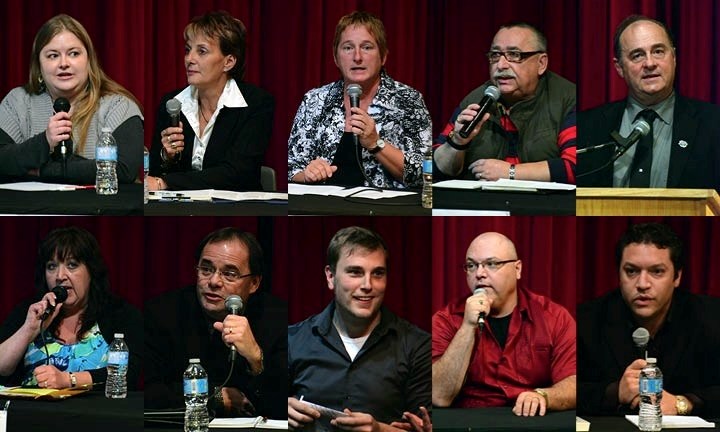 All 10 candidates in the Athabasca town council race took part in a Chamber-sponsored forum Tuesday night. (top, l-r) Nichole Adams (councillor), Barbara Bell (mayor), Shelly 