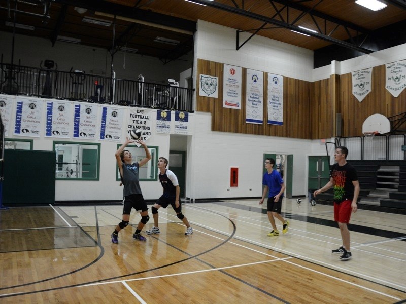 Max Elgert, Thomas Weber, Evan Kaminski and Cody Bertholetat a practice. Weber filled in for Elgert at the Predators Invitational home tournament Oct. 18-19. The Predators