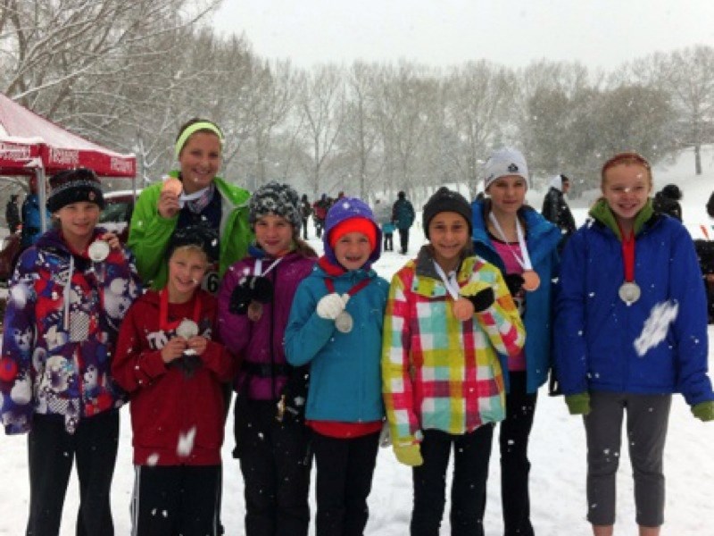 All eight LTIS competing students received team medals at the Club Cross-Country Running Provincial Competition in Calgary Nov. 2. (l-r) Ashlee May Prymak, Ayden Burger (back 