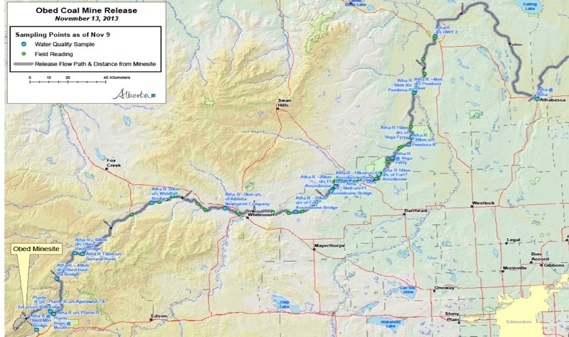 Athabasca is one of 15 sites along the Athabasca River for which Alberta Environment has released water quality test results.