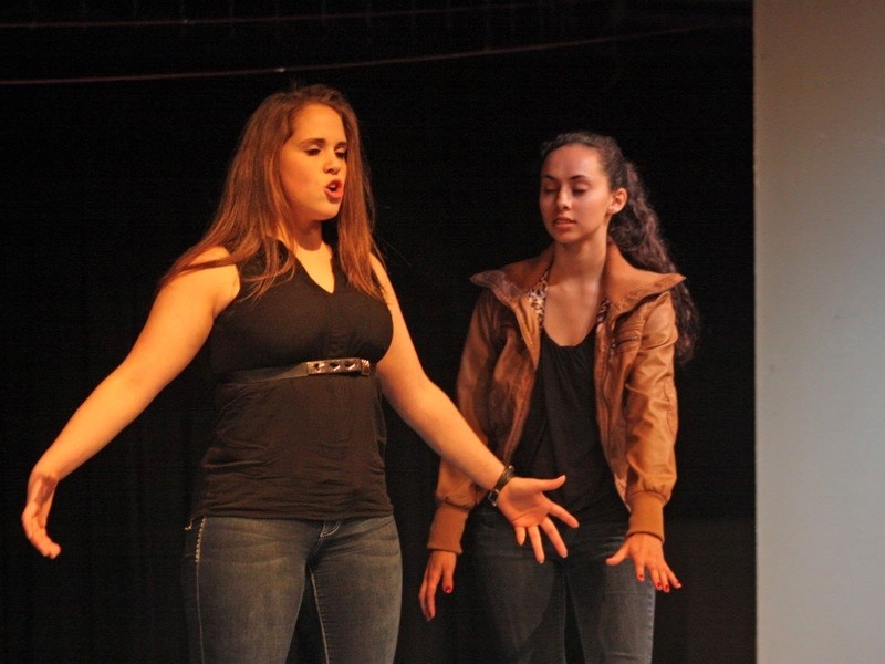 (l-r) Katie Butson and Estrella Strembesky practise a scene from The Snow Queen. The play runs Thursday to Saturday at 7 p.m.