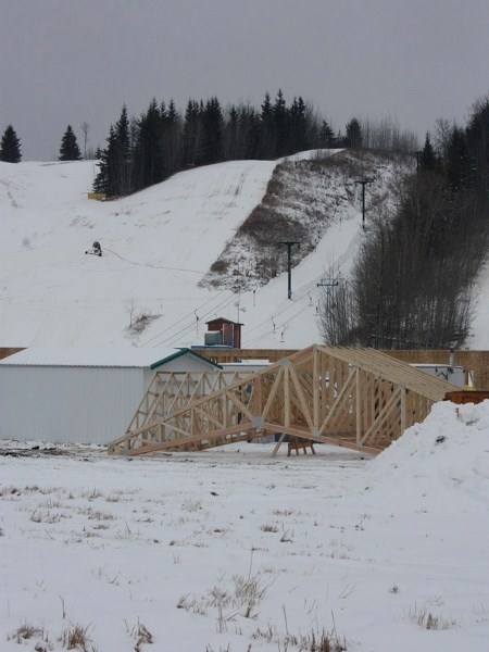 A roof for the new ski lodge at the Tawatinaw ski hill is expected to be on by Christmas, and construction is expected to be done this summer. The ski hill will be open much