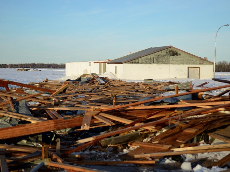 This barn off of Township Road 672.5 near Range Road 225 (north of town) could not withstand the brutal winds of Wednesday&#8217;s storm. Once the barn doors blew in, the