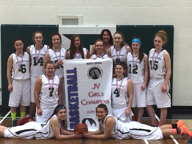 The 2014 zones JV girls basketball champions: (back row, l-r) Dani Panyluk (#6), Calya Prymak (#14), Danine Reid (#23), Kelsie Martin (#13), Josie Elgert (#5), coach Janelle