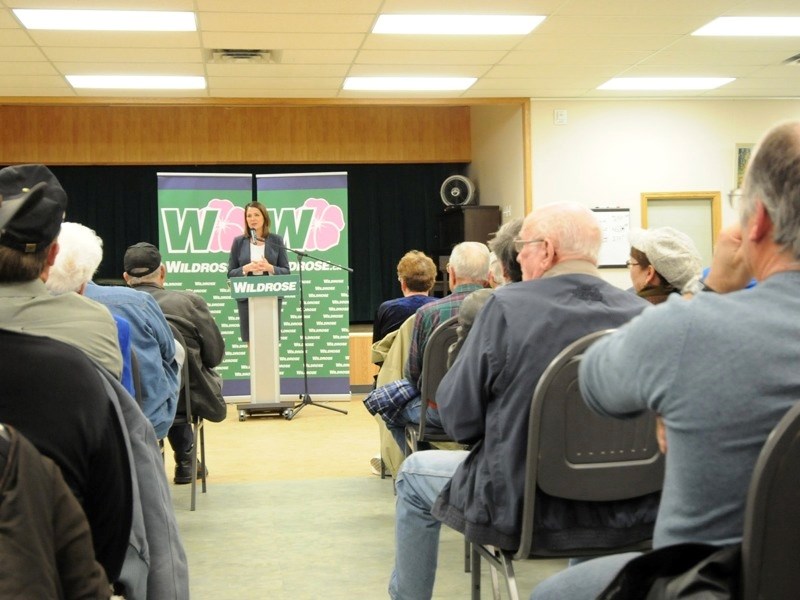 Wildrose leader Danielle Smith addresses a packed house at the Athabasca Seniors Drop-In Centre last Tuesday.