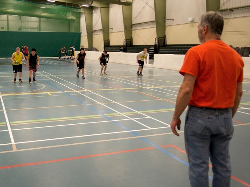 Pacers coach Pete Burden held an indoor football camp in February. Beginning April 28, he will host a month-long outdoor football camp at Edwin Parr Composite. (l-r) Tristan