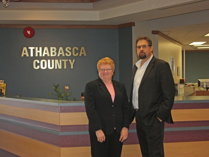 Athabasca County Reeve Doris Splane (left) and former deputy reeve David Yurdiga (right). Yurdiga, who has also been reeve for Athabasca County, resigned last Friday from his 