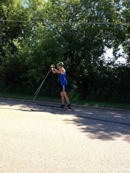 Max Elgert (pictured) trains for cross-country skiing using roller skis during the summer, as does his brother Sam.