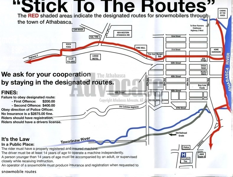 A map the town and the River Runners Snowmobile club will be using to further educated local snowmobile users as well as others on the approved routes for snowmobiles to exit 