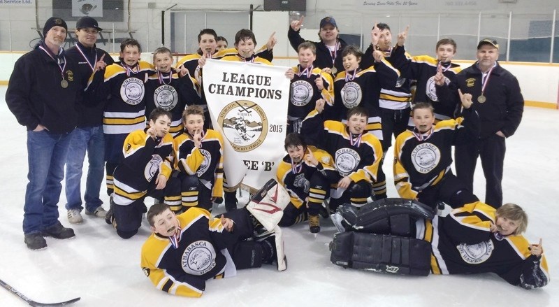 (back, l-r) coach Jeremy Hayward, coach Kurt Ehman, Will Fox, Cole Boehlke, Shawn Strong, Utin Lightning, Carsen Runcer, Adam Graling, coach Jordan Walega, Keenan Ponich,