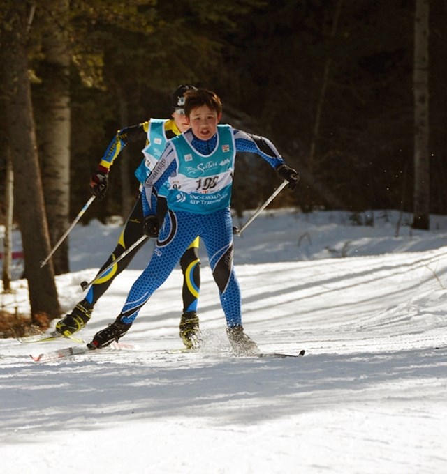 Bo Maier (front) competing in the skate ski race at the provincial youth championship, where he ended up placing ninth.