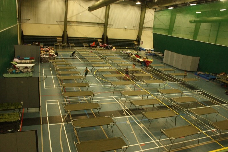 Cots were set up in the Athabasca Regional Multiplex fieldhouse to accommodate displaced Wabasca area residents.