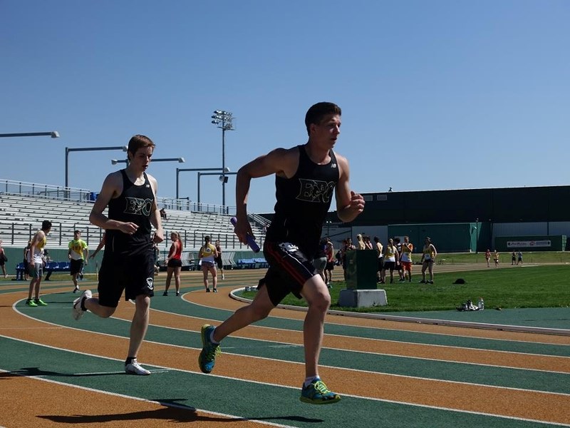 (l-r) Ben Mickelsen and Brydon Gunderson formed the middle of EPC&#8217;s 4X400m relay team that took gold at zones.
