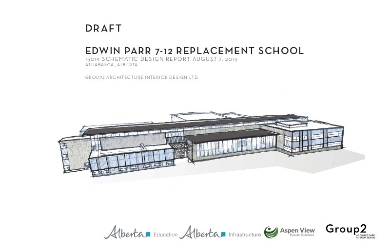Architects drawings show an artist&#8217;s rendering of how Athabasca&#8217;s new secondary school could look from the outside.