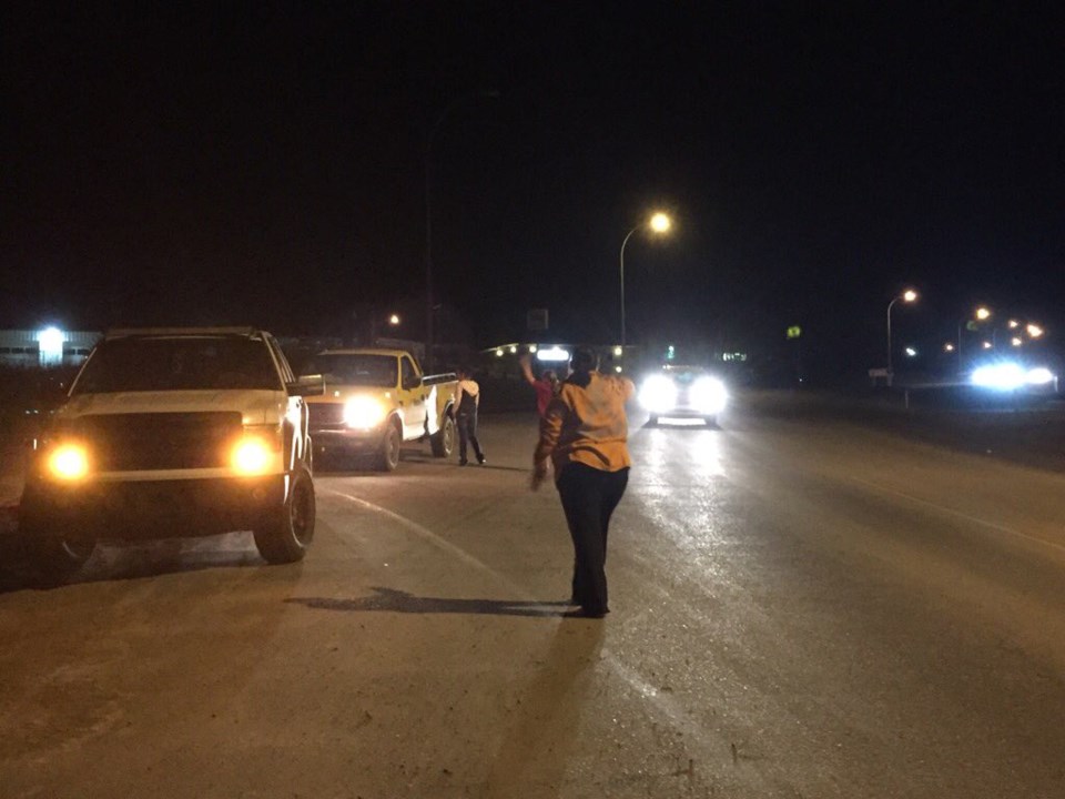 Volunteers directed cars coming to Athabasca via Highway 55, offering a place to rest at the Agriplex.