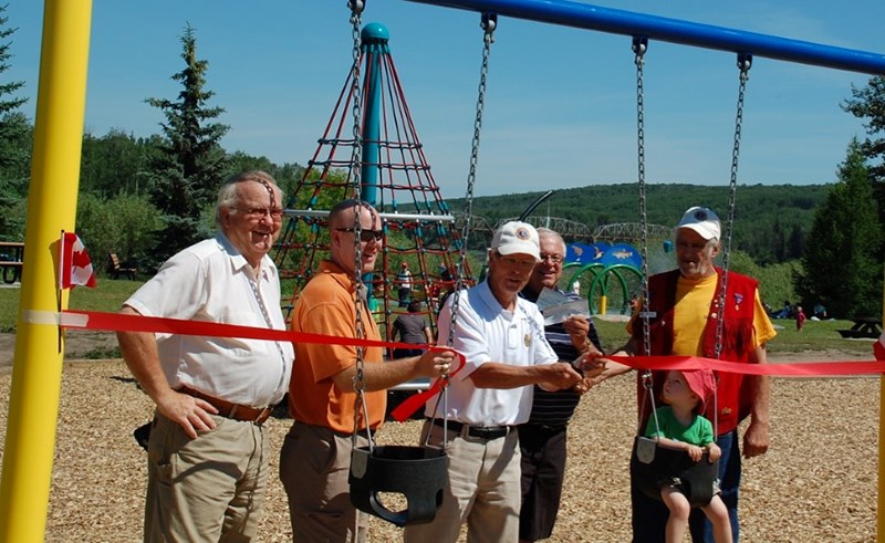 (L-R) Larry Armfelt, former MLA Jeff Johnson, Lions president David Maguire, former mayor of Athabasca Lionel Cherniwchan and past Lions president Gordie Topps were at an