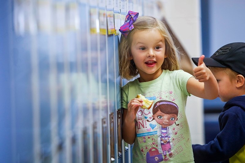 Mia Jodry checks out her new school during Whispering Hills Primary School Kindergarten registration on Aug. 29. Last Monday marked the first day of school across the Aspen