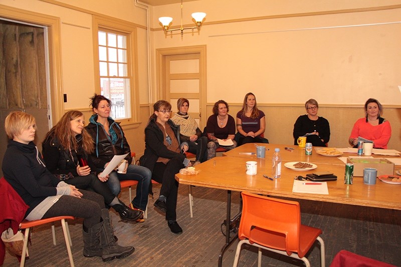 Women gathered at the Athabasca Train Station Nov. 27 to discuss the upcoming performance of the Vagina Monologues in Athabasca.