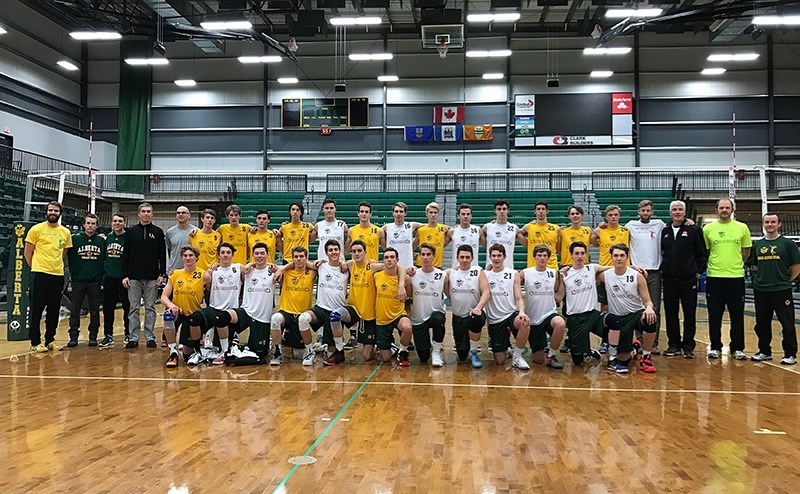 Sam Elgert (kneeling, second from the left) was one of 24 players chosen from high school volleyball teams to take part in the Golden Bears Grass Roots Volley All Star event.