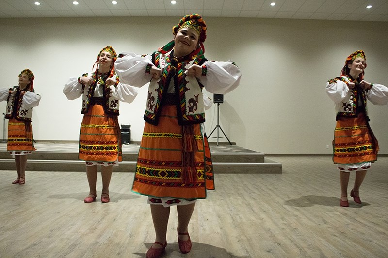 Georgia Popowicz (front) danced with the at the Athabasca Ukrainian Dance Club during the Ukrainian New Year&#146;s celebration at Smith Hall on Jan. 14.