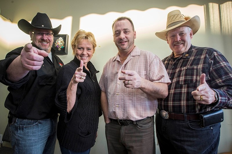 (L-R) The Chamber of Commerce&#146;s Todd Dutchak, Laurie Bonell, Rick Baksza, and Dale Hawkey want YOU to vote for Athabasca to get the mini-Big Valley Jamboree.